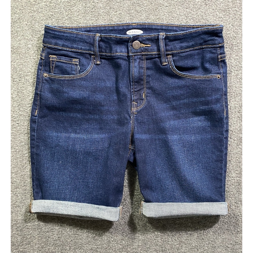 Old Navy Women's Bermuda Jean Shorts Dark Wash Cuffed Size 4